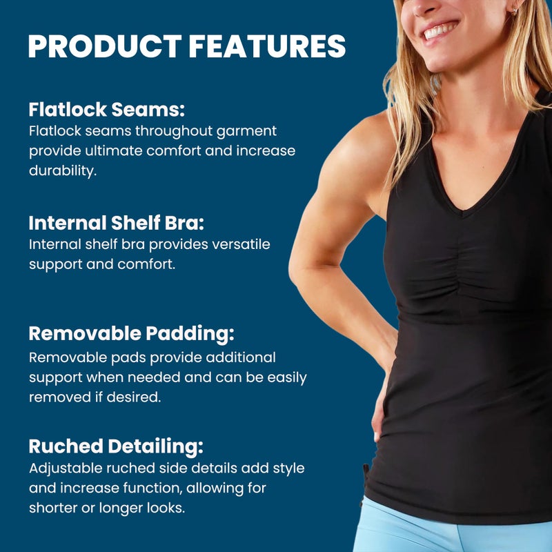 UV SKINZ Women's Swim Tankini â€“ Modest Tankini Top with Built-in Bra Support, UPF 50+ Sun Protection, Flattering Ruched Sides to Conceal Tummy, Comfortable Swimwear for Women - Black - S - Image 3